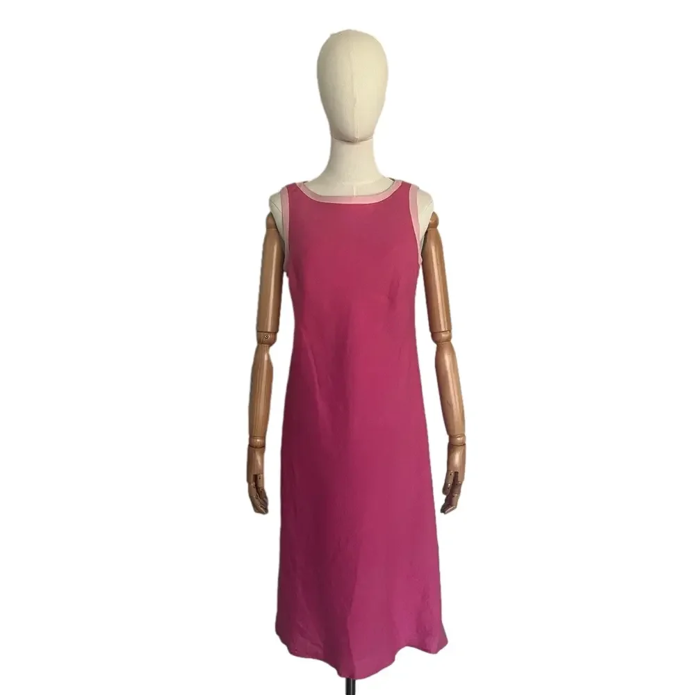 Vintage Talbots Irish Linen Pink Sheath Midi Dress Sleeveless Size 8